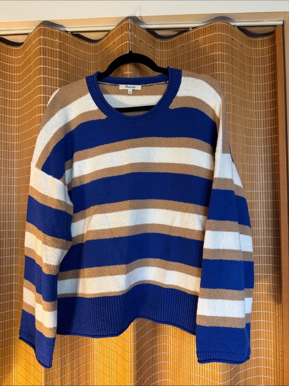 Madewell Royal Blue, White & Tan Striped Rollneck Sweater